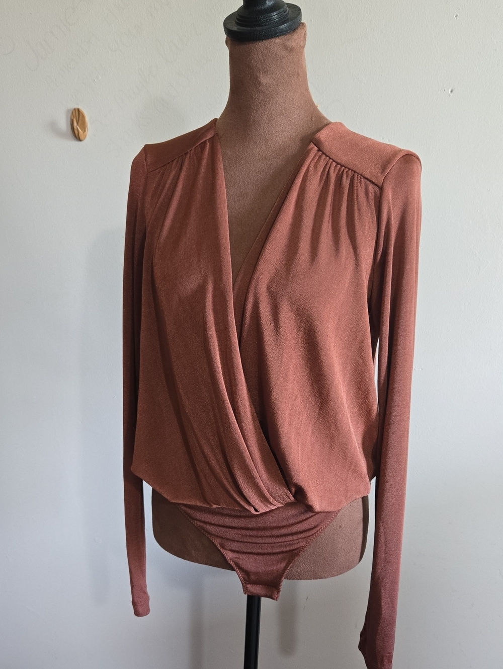 T96 Intimately Free People Lightweight Bodysuit Shimmer Slinky Knit Draped Front